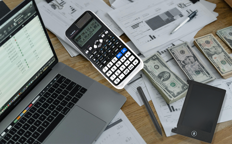 “Currency exchange calculation using laptop and calculator”