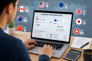 How to convert currency using exchange rates step by step on laptop calculator