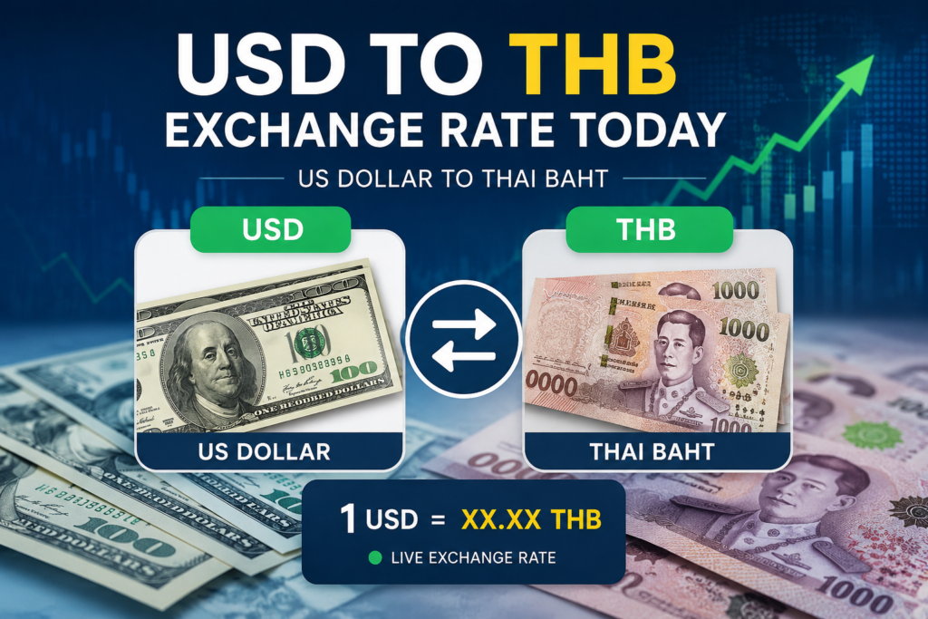USD to THB exchange rate today showing US Dollar and Thai Baht currency conversion concept